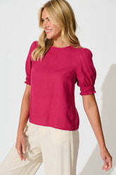 Deep Rose Cotton Linen Blend Melanie Top